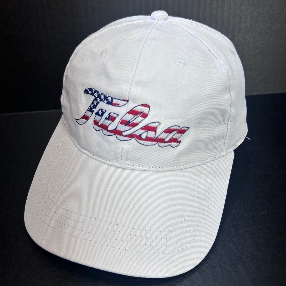 Tulsa USA Flag Script Mens White Unbranded Baseball Cap Adjustable OSFM